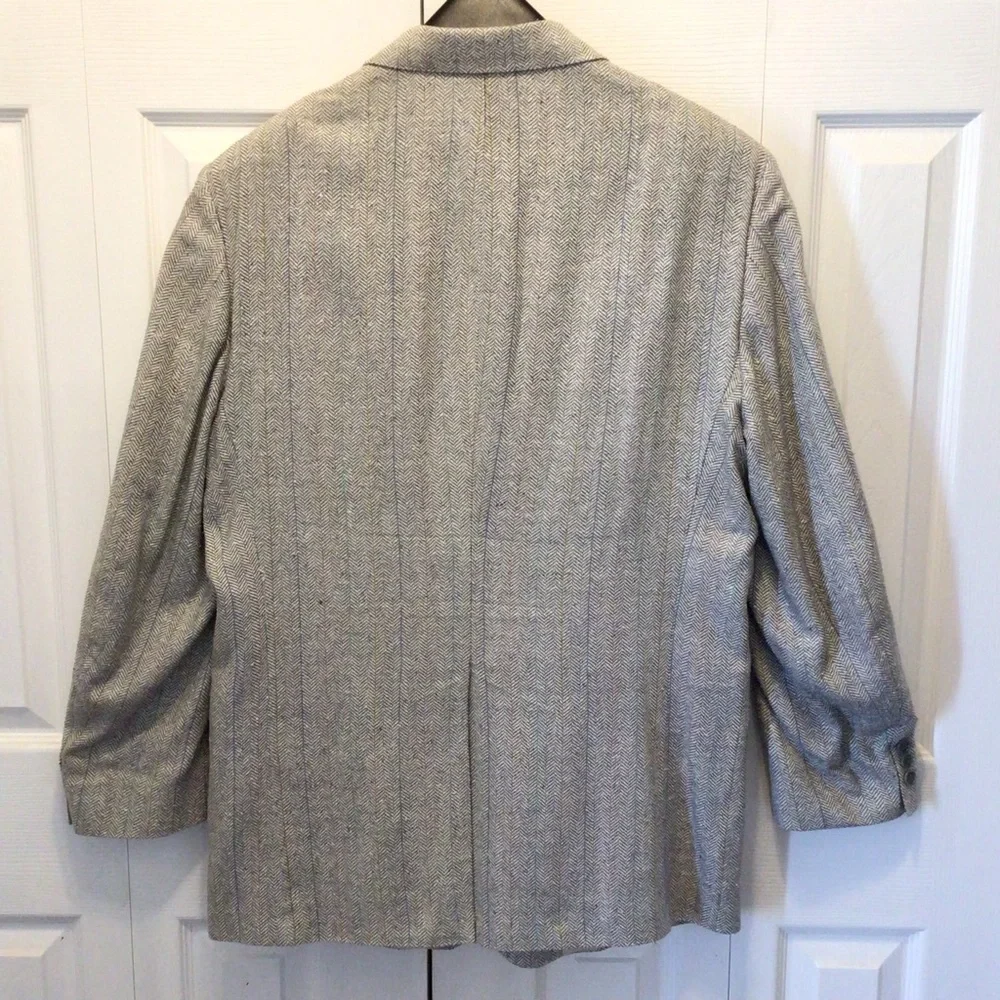 Merit Mens Gray Herringbone Stripe Matka Silk Blazer Suit Sport Jacket Size 44R